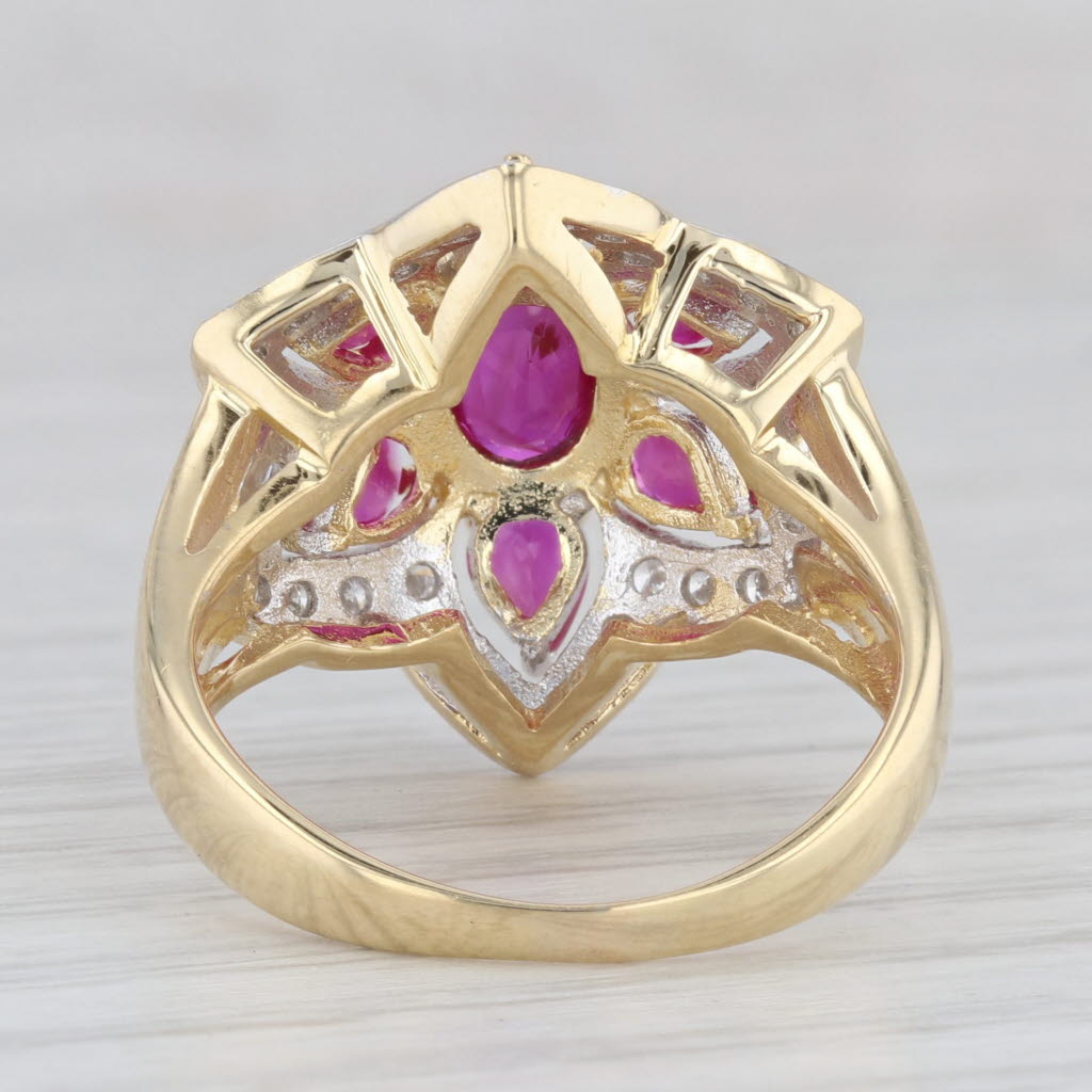 Gray 2.82ctw Ruby Diamond Flower Ring 18k Gold Size 7.75 Cocktail