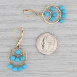 Gray Lab Created turquoise Bead Circle Dangle Earrings 14k Yellow Gold Lever Backs