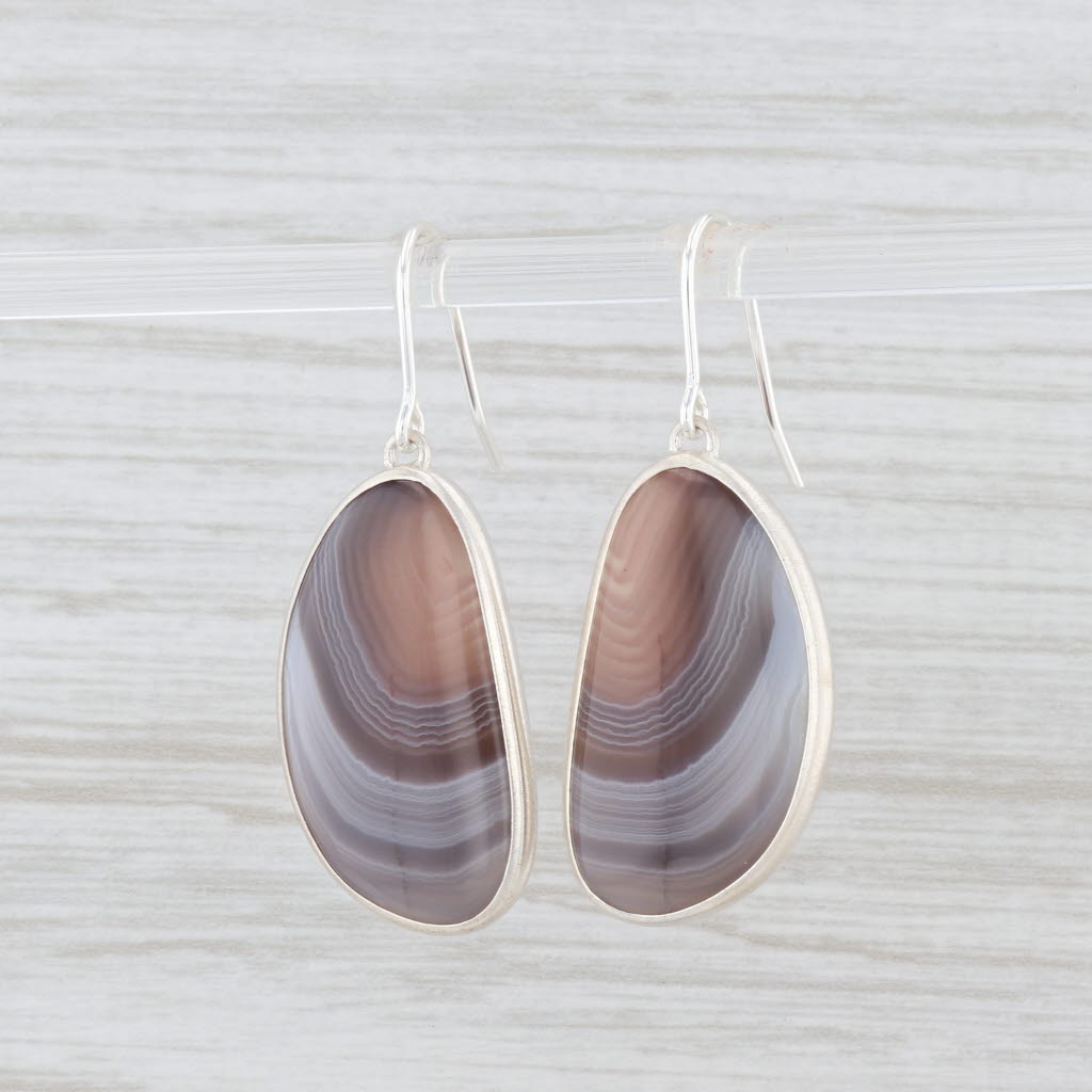 New Nina Wynn Marbled Agate Drop Earrings Sterling Silver Hook Posts