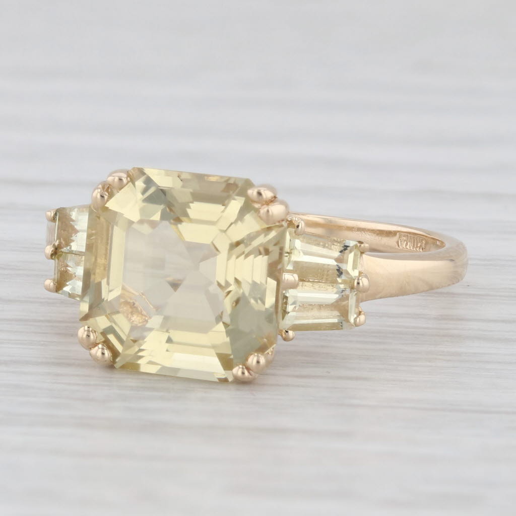 Light Gray 4.98ctw Citrine 14K Yellow Gold 3-Stone Ring Size 9.5