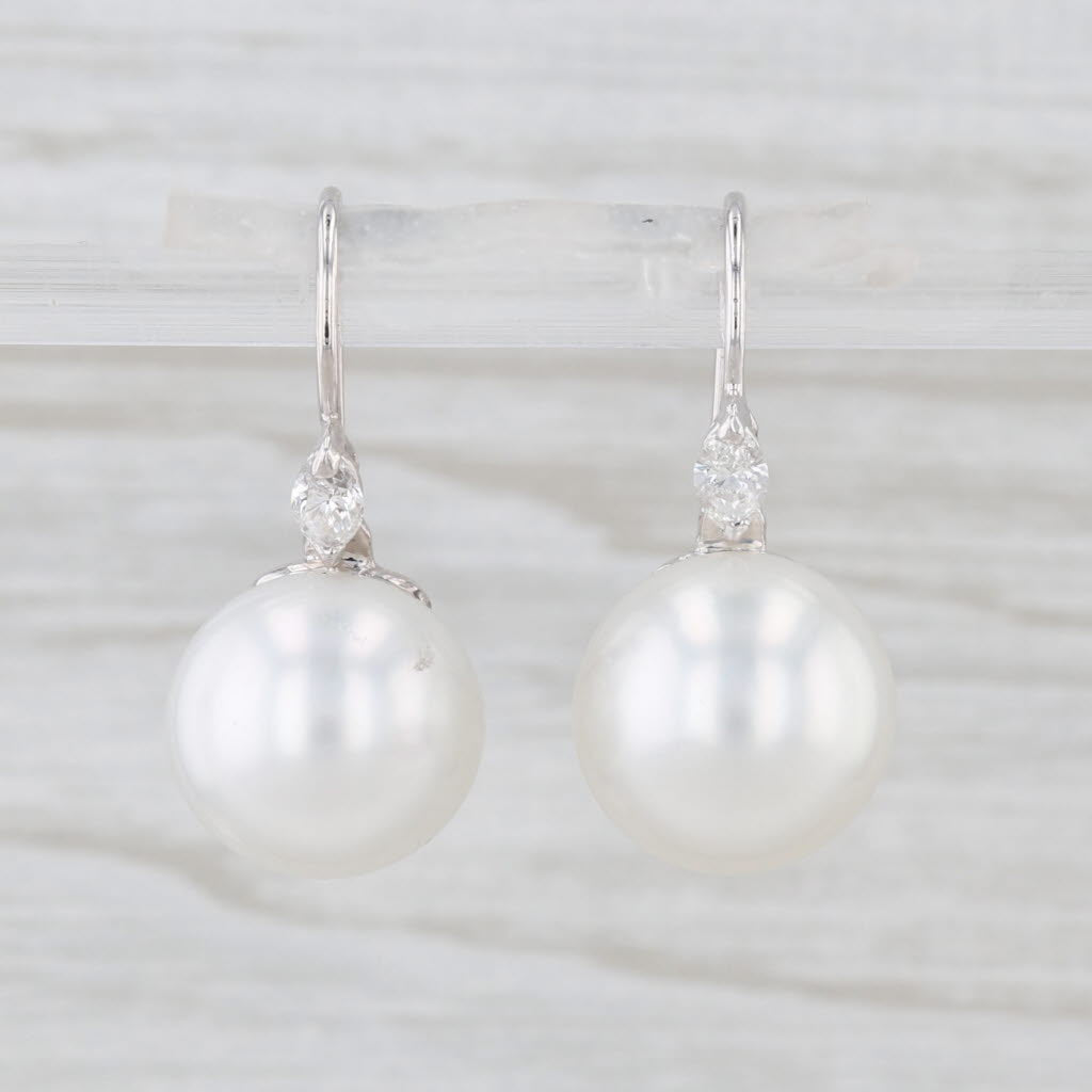Cultured Pearl 0.30ctw Diamond Drop Earrings 18k White Gold Hook Posts