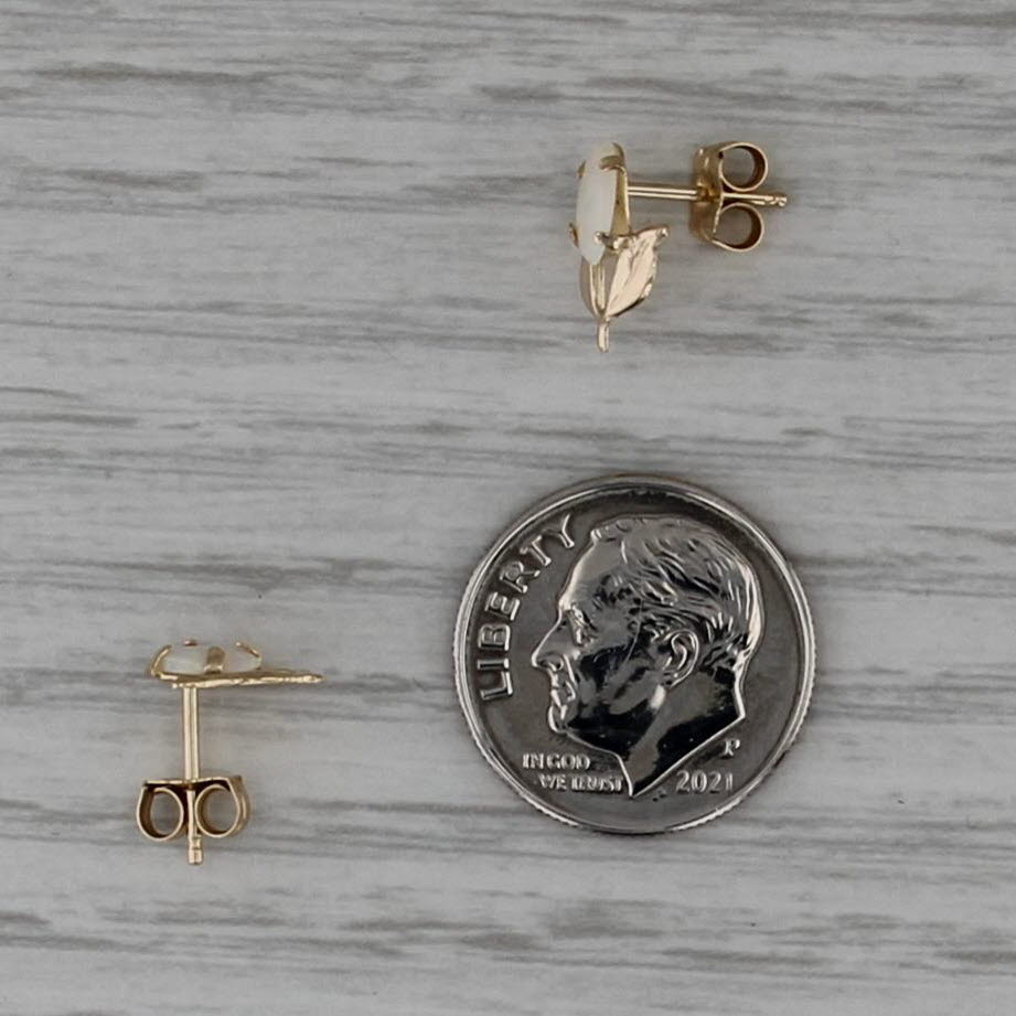 Oval Cabochon Opal Flower Stud Earrings 14k Yellow Gold Solitaire Studs