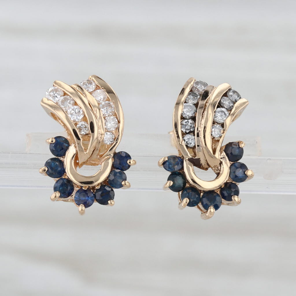 0.86ctw Sapphire Diamond Stud Earrings 14k Yellow Gold Studs