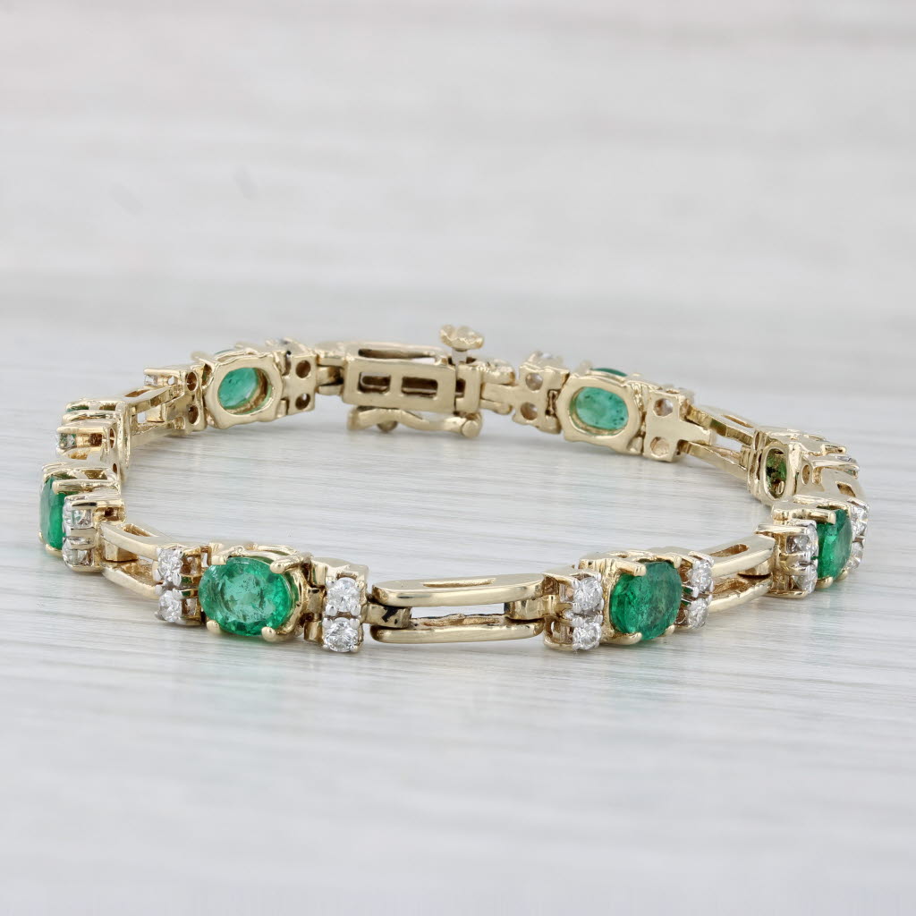 Light Gray 3.39ctw Emerald Diamond Bracelet 14k Yellow Gold 6.5" 4.7mm Bar Links