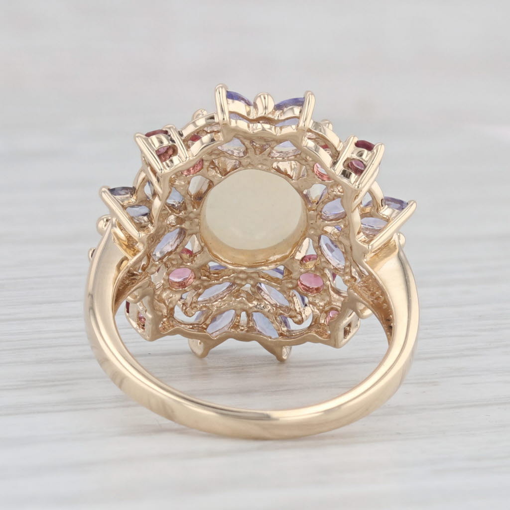 Light Gray Opal 1.72ctw Pink Tourmaline Tanzanite Cluster Ring 10k Yellow Gold Size 6