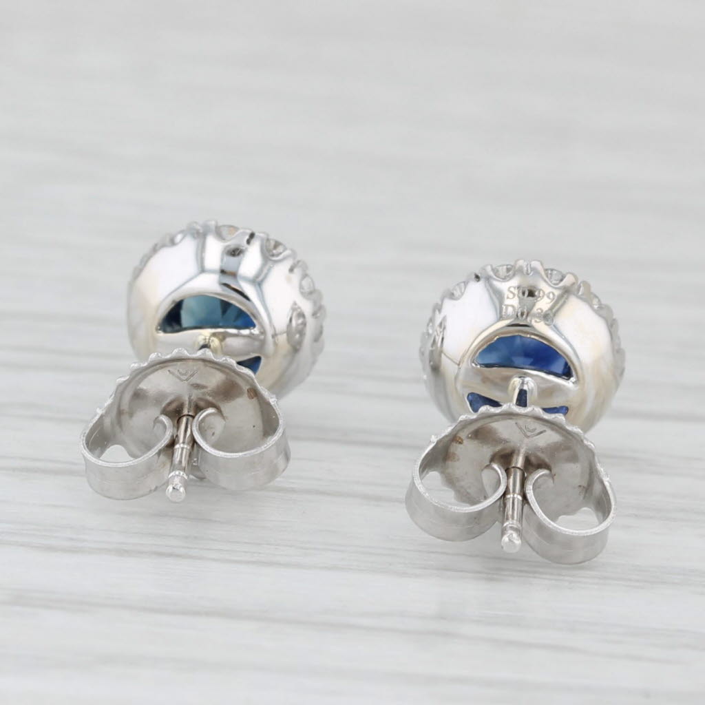 Light Gray 1.32ctw Blue Sapphire Diamond Halo Stud Earrings 18k White Gold