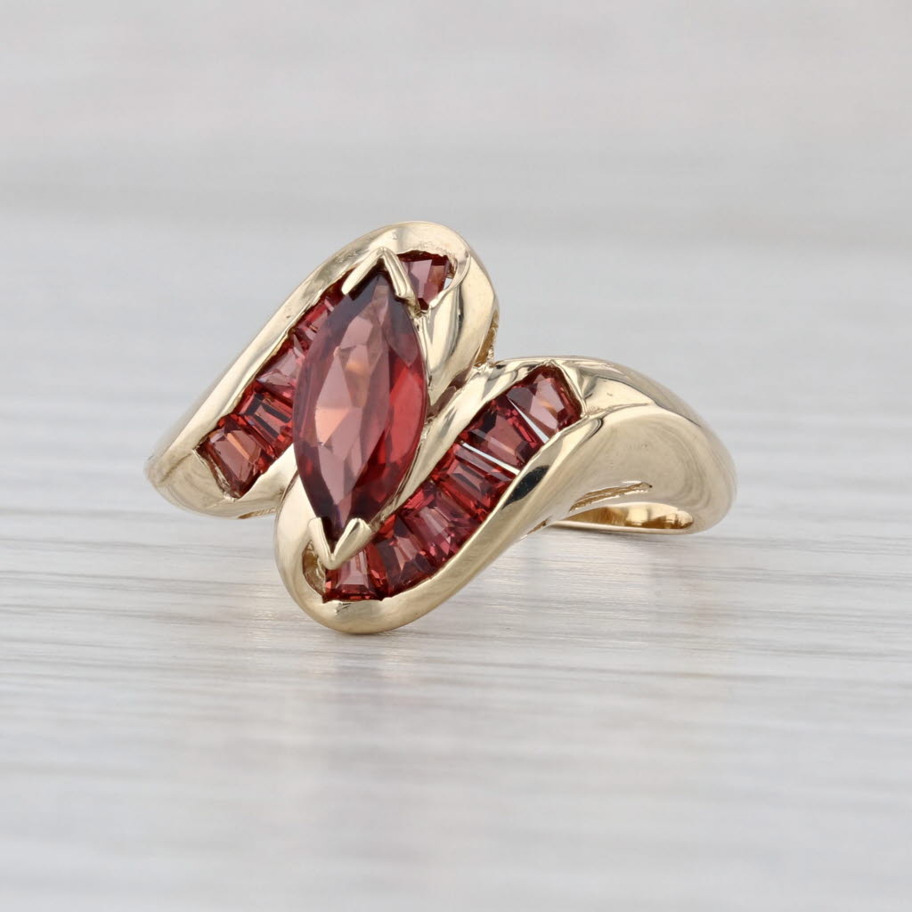 1.44ctw Marquise Garnet Bypass Ring 10k Yellow Gold Size 8