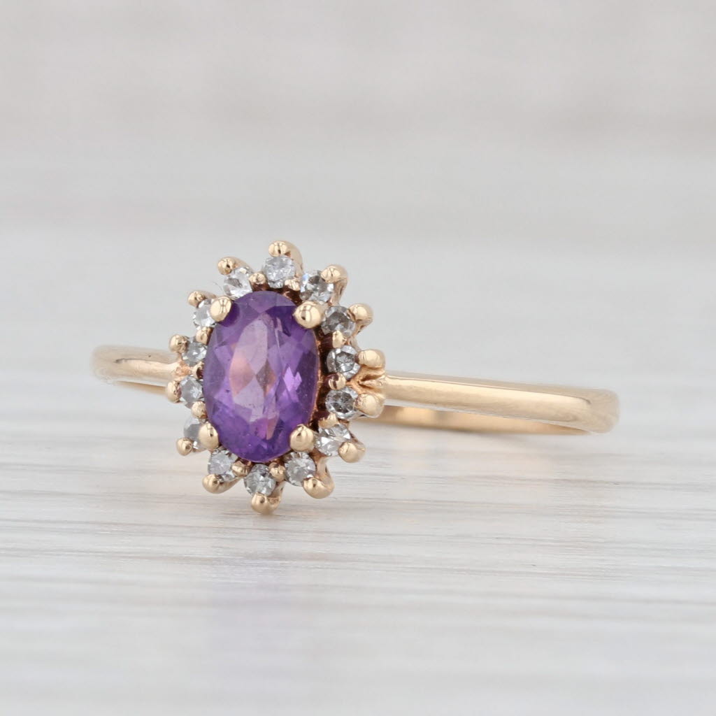 Light Gray 0.53ctw Oval Amethyst Diamond Halo Ring 14k Yellow Gold Size 7.25