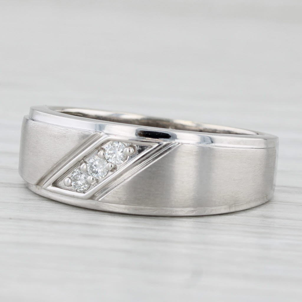 Light Gray Diamond Men's Wedding Band 10k White Gold Size 8 Brushed Finish Ring