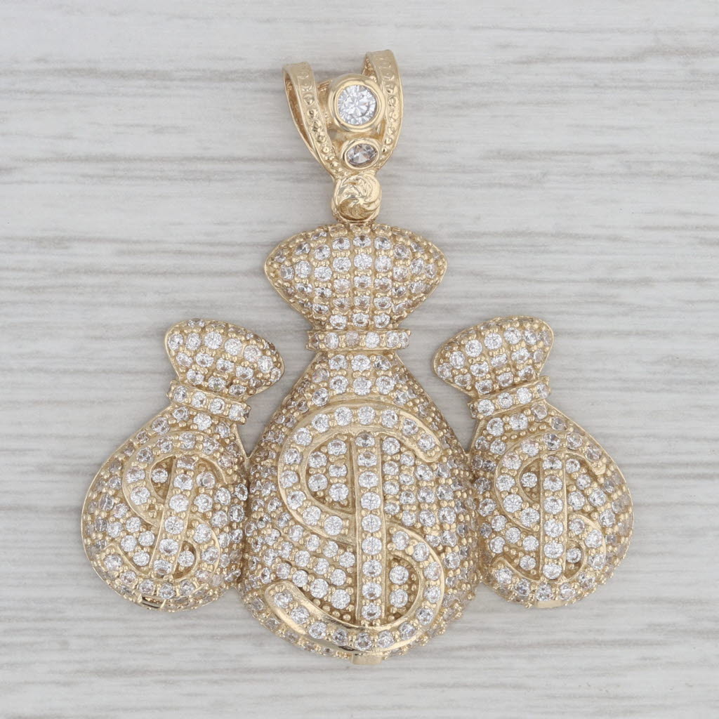 Gray 2.50ctw Cubic Zirconia Money Bags Pendant 10k Yellow Gold Statement