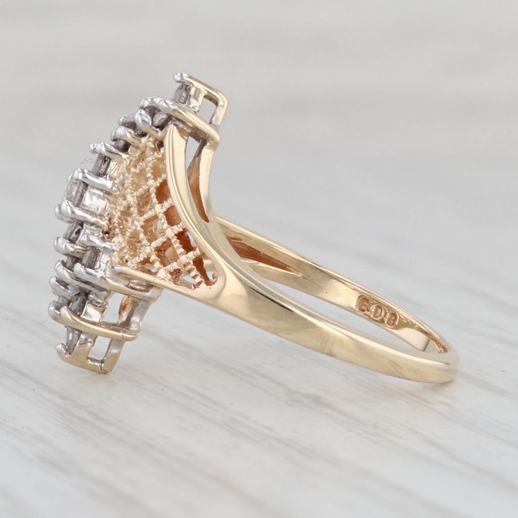 Light Gray 0.45ctw Diamond Filigree Lattice Work Bypass Ring 10k Yellow Gold Size 6