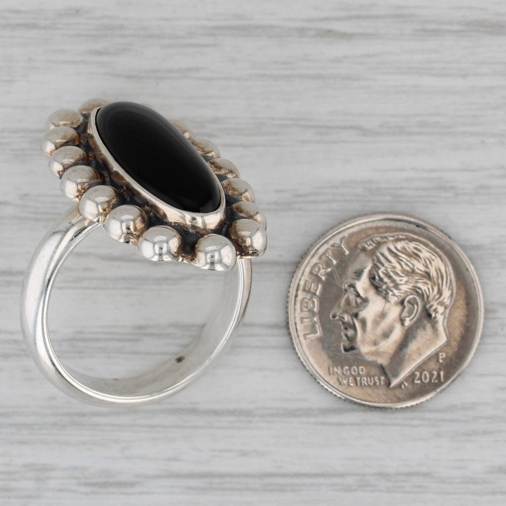 Gray Vintage Onyx Ring Sterling Silver Size 8 Statement Mexico