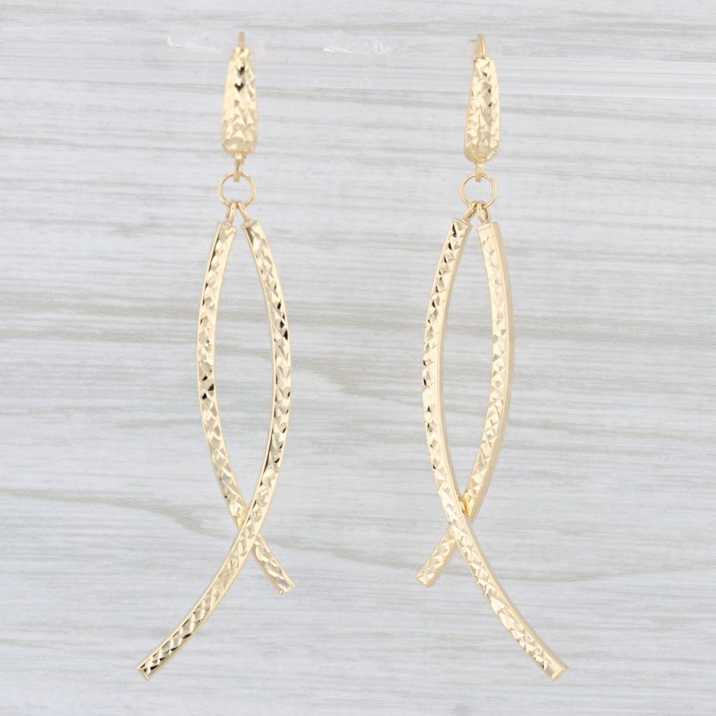 Light Gray New Dangle Bars Fish Earrings 14k Yellow Gold Pierced Lever Backs