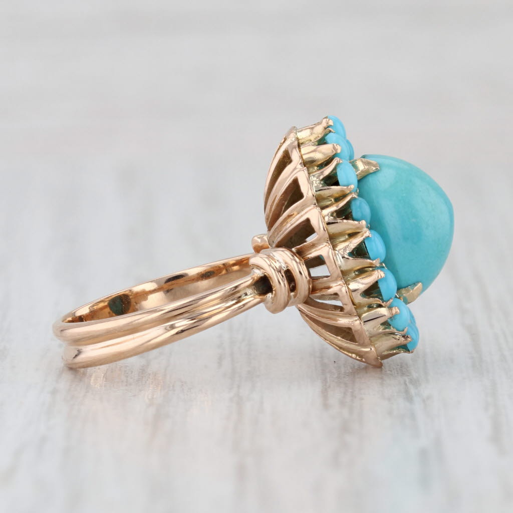 Vintage Turquoise Cabochon Halo Ring 14k Yellow Gold Size 5.5