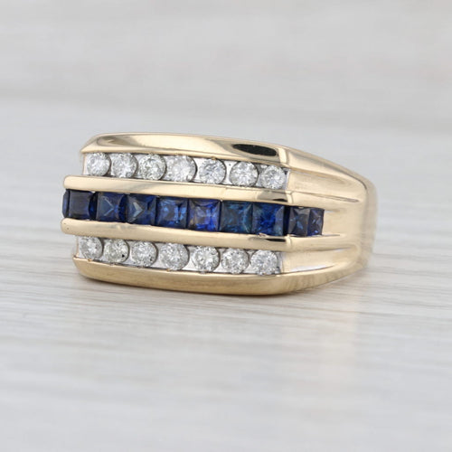 1.80ctw Blue Sapphire Diamond Men's Ring 14k Yellow Gold Size 12.75