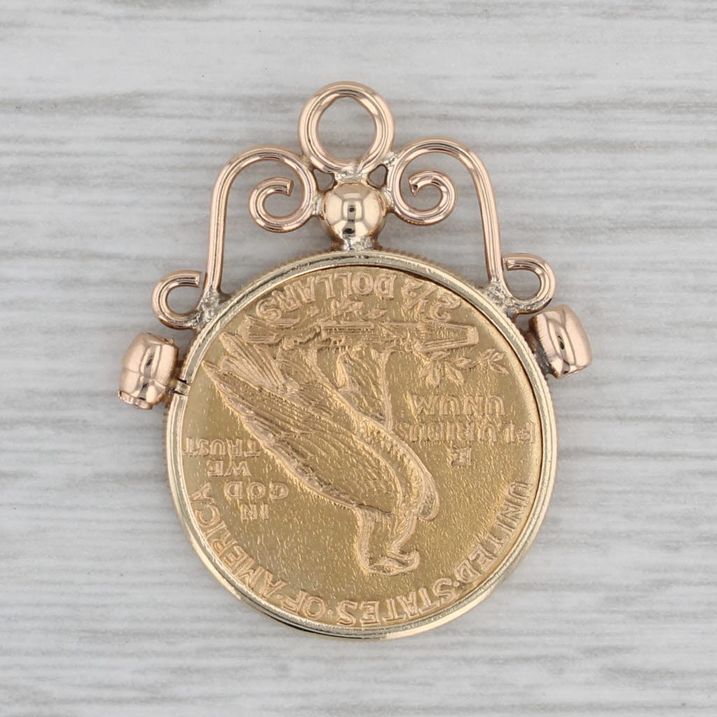 Gray Authentic 1910 2.50 Indian Head Coin Pendant 10k Gold Bezel 900 Gold Coin