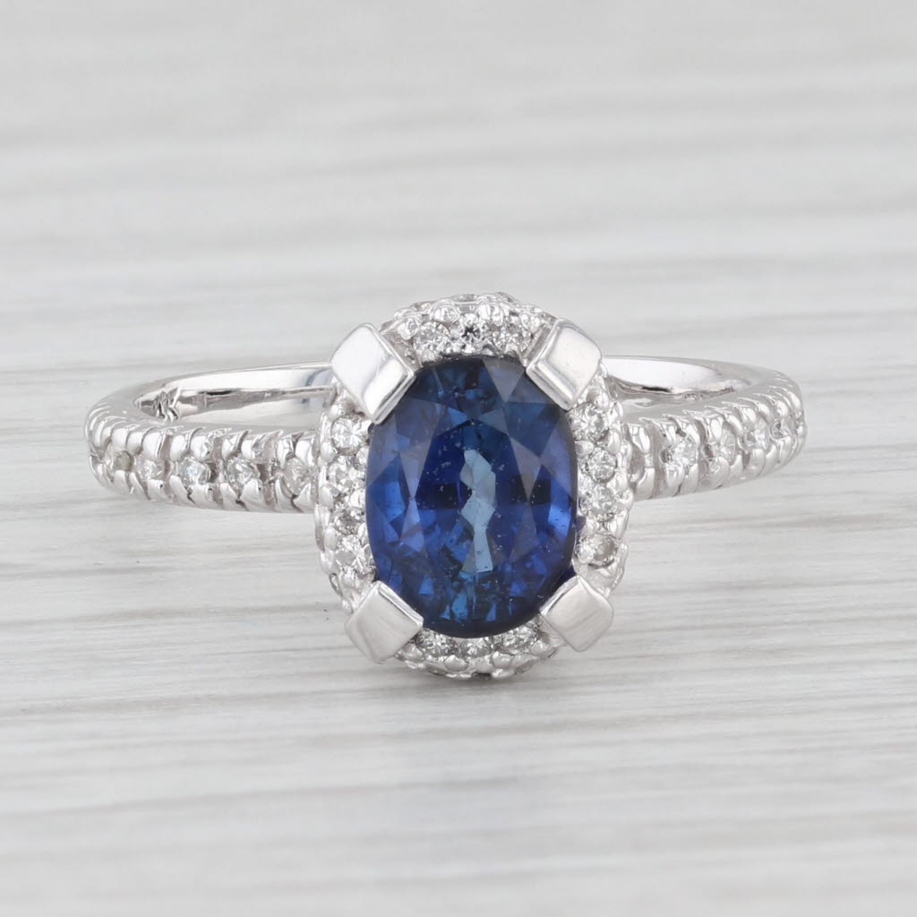 Light Gray 1.68ctw Oval Blue Sapphire Diamond Halo Ring 14k White Gold Size 6 Engagement