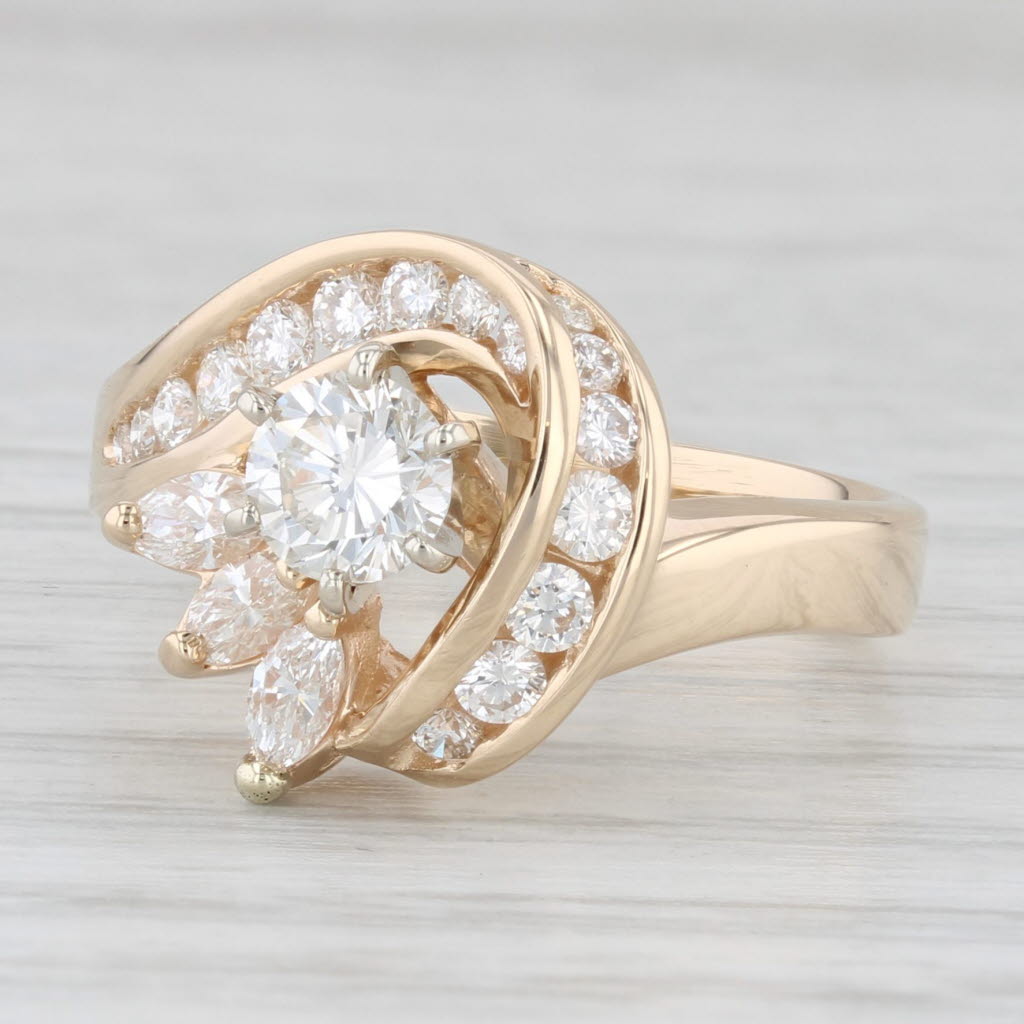 Light Gray 1.05ctw VS2 Diamond Engagement Ring 14k Gold Round Elegant Abstract Size 6.75