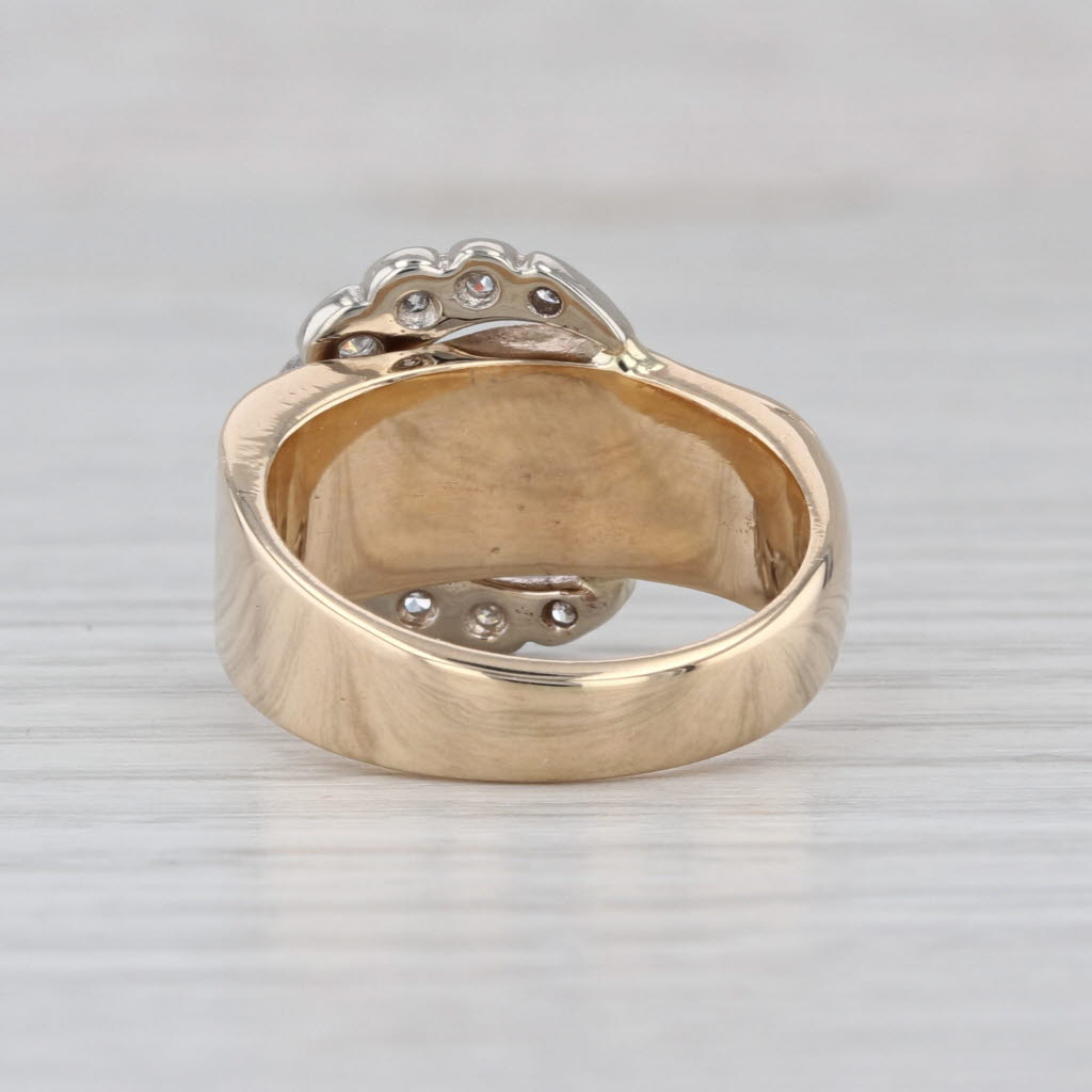 0.22ctw Diamond Belt Buckle Ring 14k Yellow White Gold Size 5.5