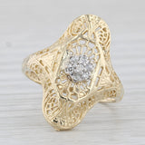 Vintage Diamond Cluster Filigree Ring 10k Yellow Gold Size 6