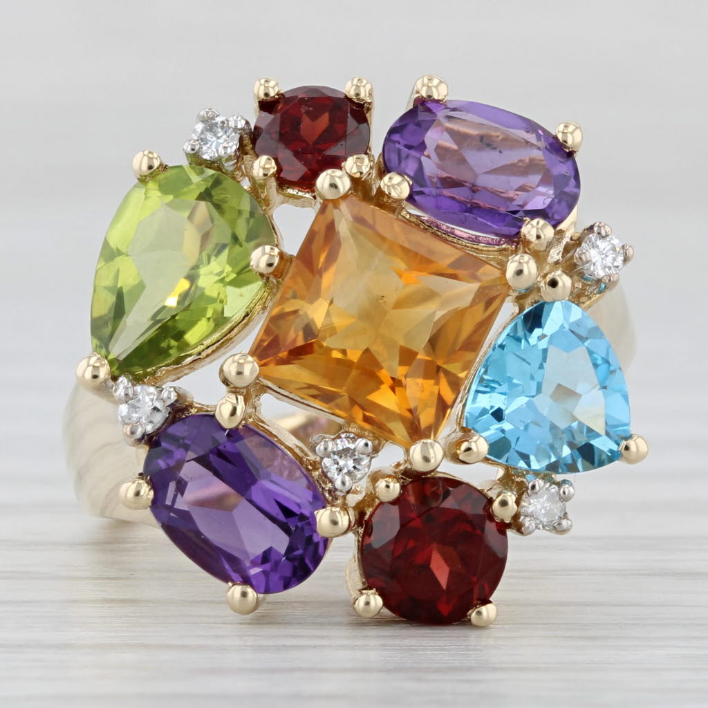 Light Gray 6.40ctw Gemstone Cluster Ring 14k Yellow Gold Size 7.25 Peridot Citrine Amethyst