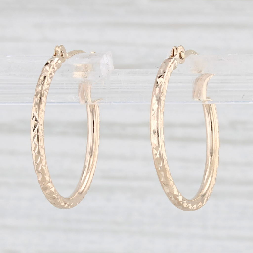 Light Gray Small Round Etched Hoop Earrings 14k Yellow Gold Snap Top Hoops