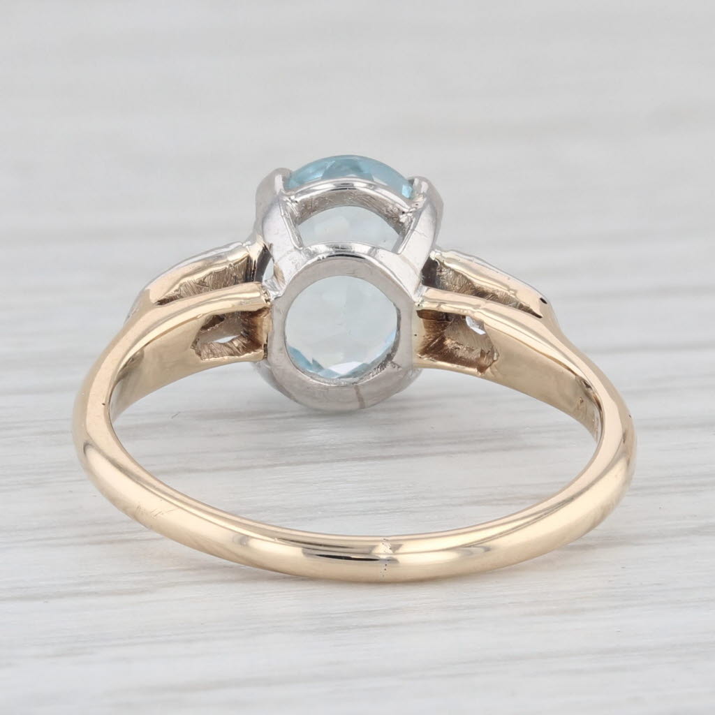 Light Gray Vintage 1.69 ctw Aquamarine Diamond 14K Yellow Gold Platinum Ring Size 6.75