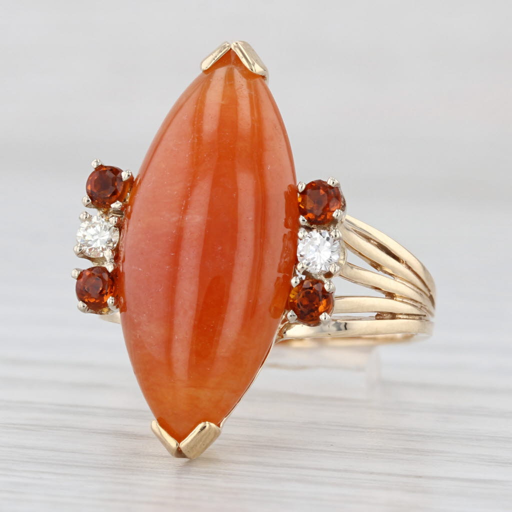 Orange Jadeite Jade Citrine Diamond Ring 14k Yellow Gold Size 7