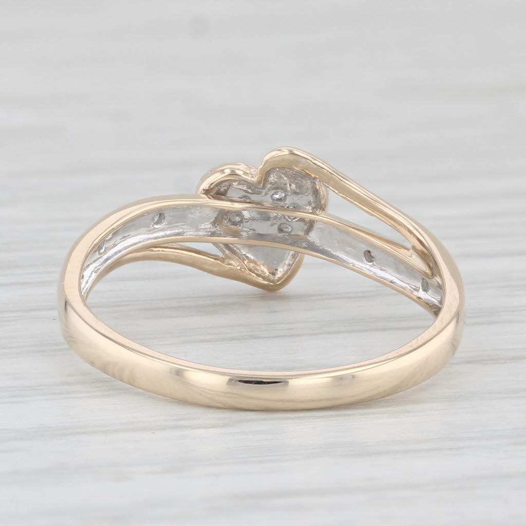 Light Gray Diamond Heart Bypass Ring 10k Yellow Gold Size 7