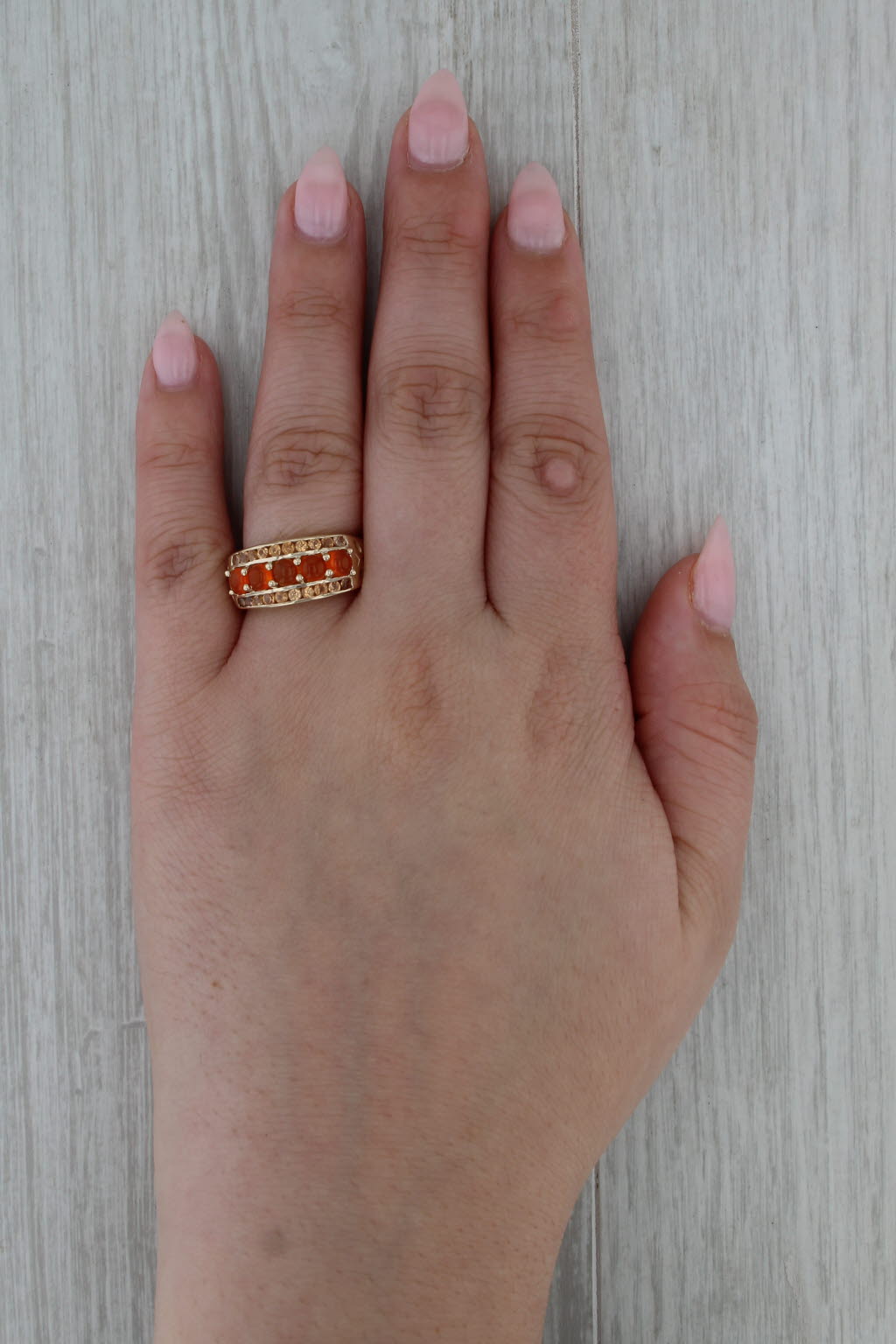 Orange Carnelian 5-Stone Ring 14k Yellow Gold Size 7