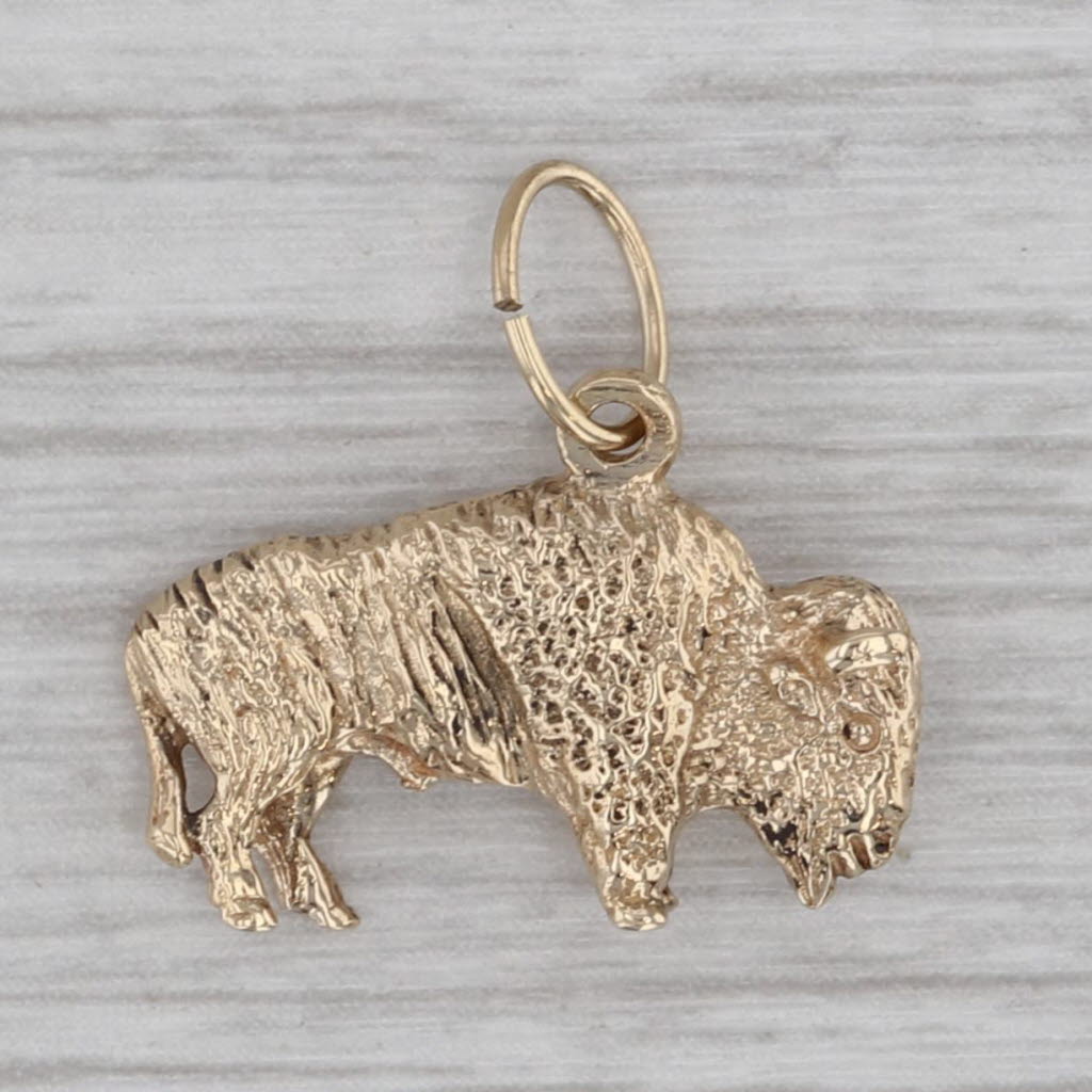 Gray Buffalo Bull Charm 10k Yellow Gold Pendant Animal Jewelry