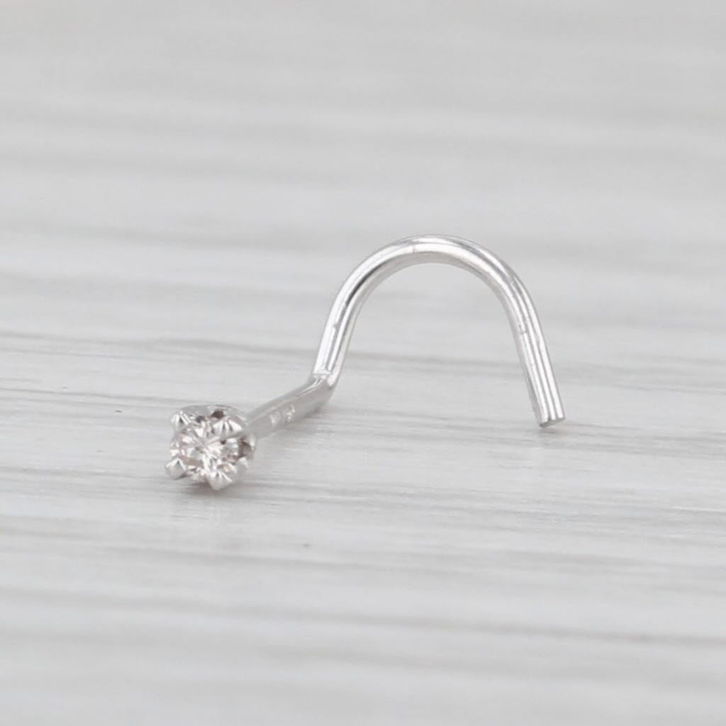 New Diamond Nose Piercing Stud 14k White Gold Round Solitaire Curved Post