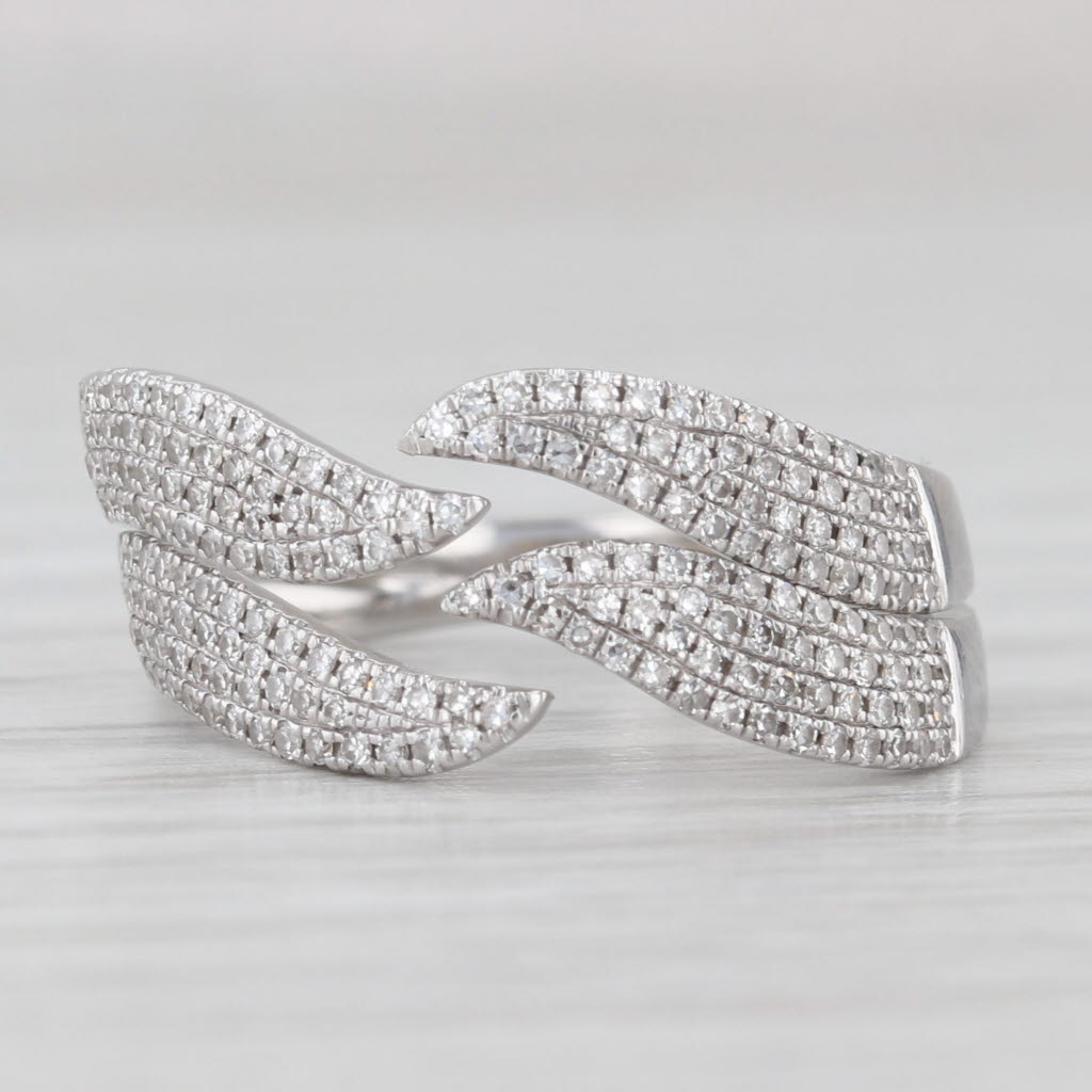 Light Gray Shy Pave 0.40ctw Diamond Bypass Ring 14k White Gold Size 7.5