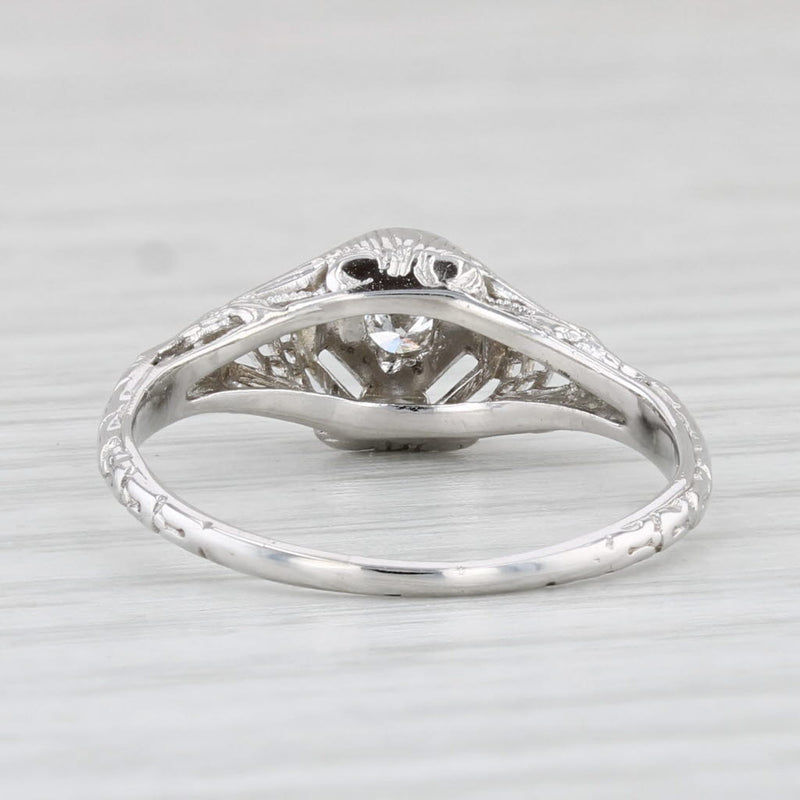 Light Gray Art Deco Diamond Solitaire Engagement Ring 18k White Gold Filigree Size 8