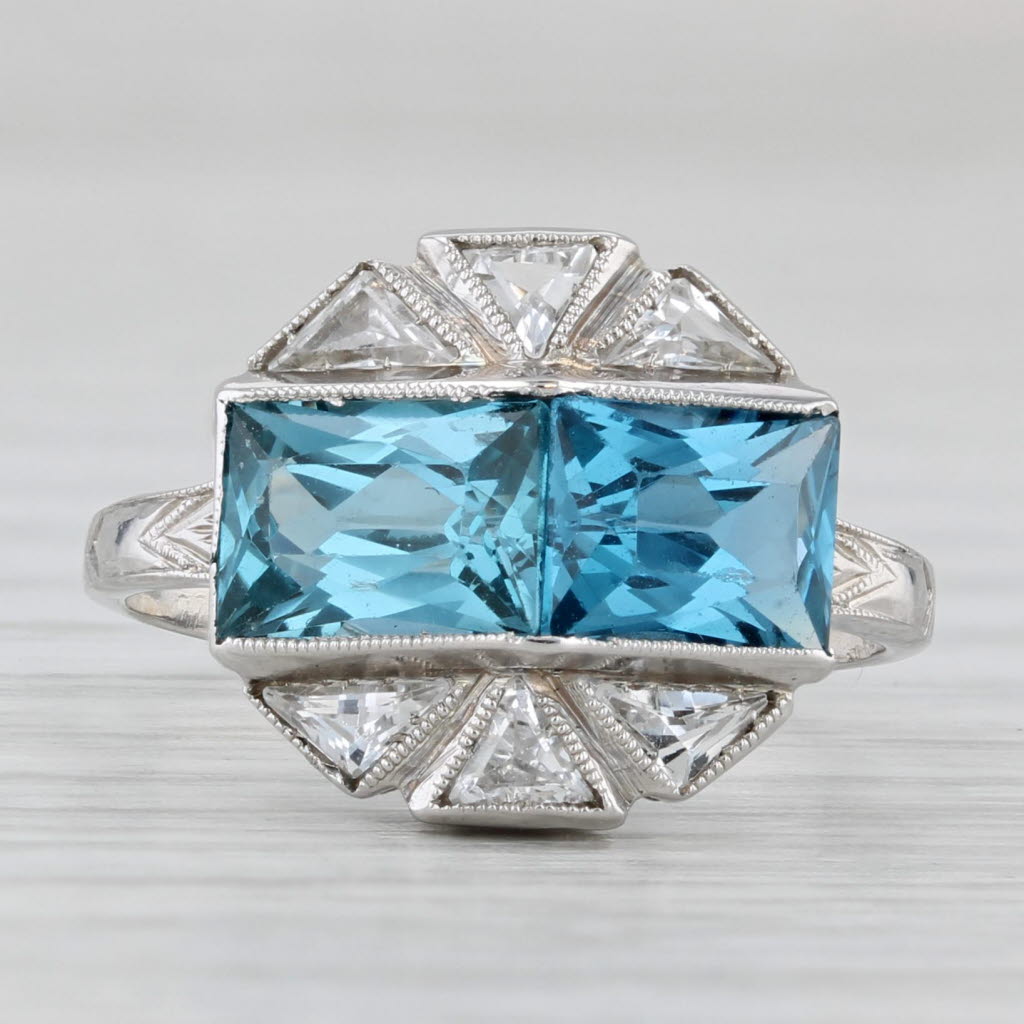 Light Gray Vintage 3.10ctw Lab Created Blue Spinel white Sapphire Ring 14k Gold Size 5.5