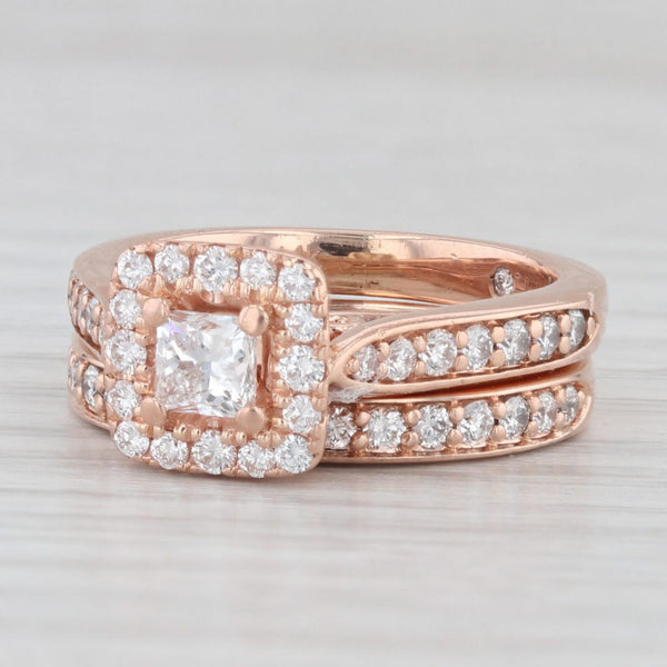 LEO 1ctw Princess Halo Diamond Engagement Ring Wedding Band Bridal 14k Rose Gold