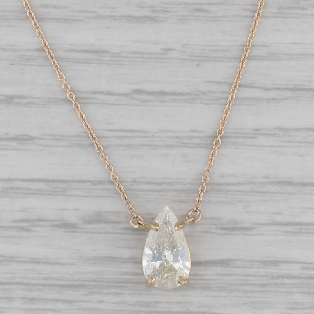 New 1.88ct Pear Diamond Necklace 14k Yellow Gold 16.25" 18.25" Cable Chain