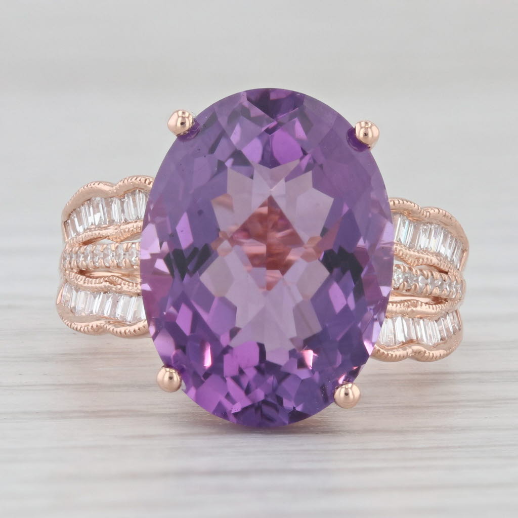 Light Gray Effy 11.69ctw Oval Amethyst Diamond Ring 14k Rose Gold Size 7.25