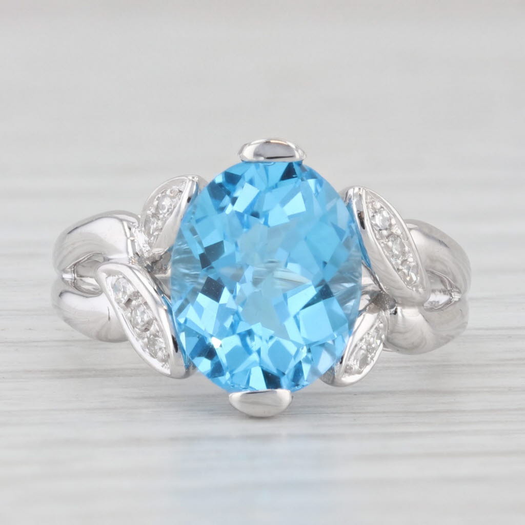 Light Gray 3.73ctw Oval Blue Topaz Diamond Ring 14k White Gold Size 4.25