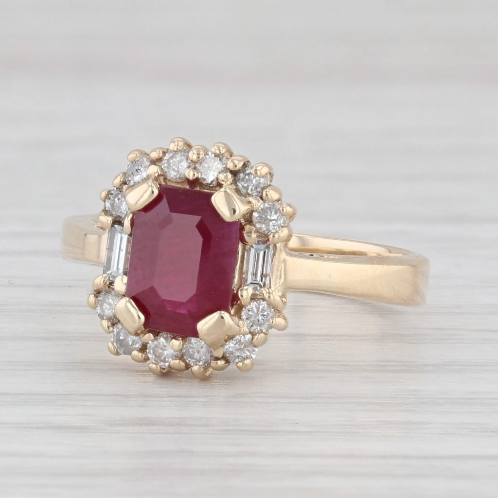 Light Gray 2.10ctw Ruby Diamond Halo Ring 14k Yellow Gold Size 7.25 Engagement