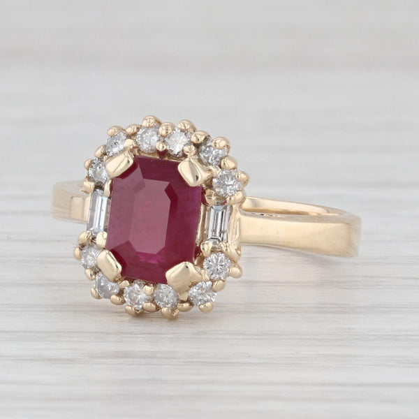 2.10ctw Ruby Diamond Halo Ring 14k Yellow Gold Size 7.25 Engagement