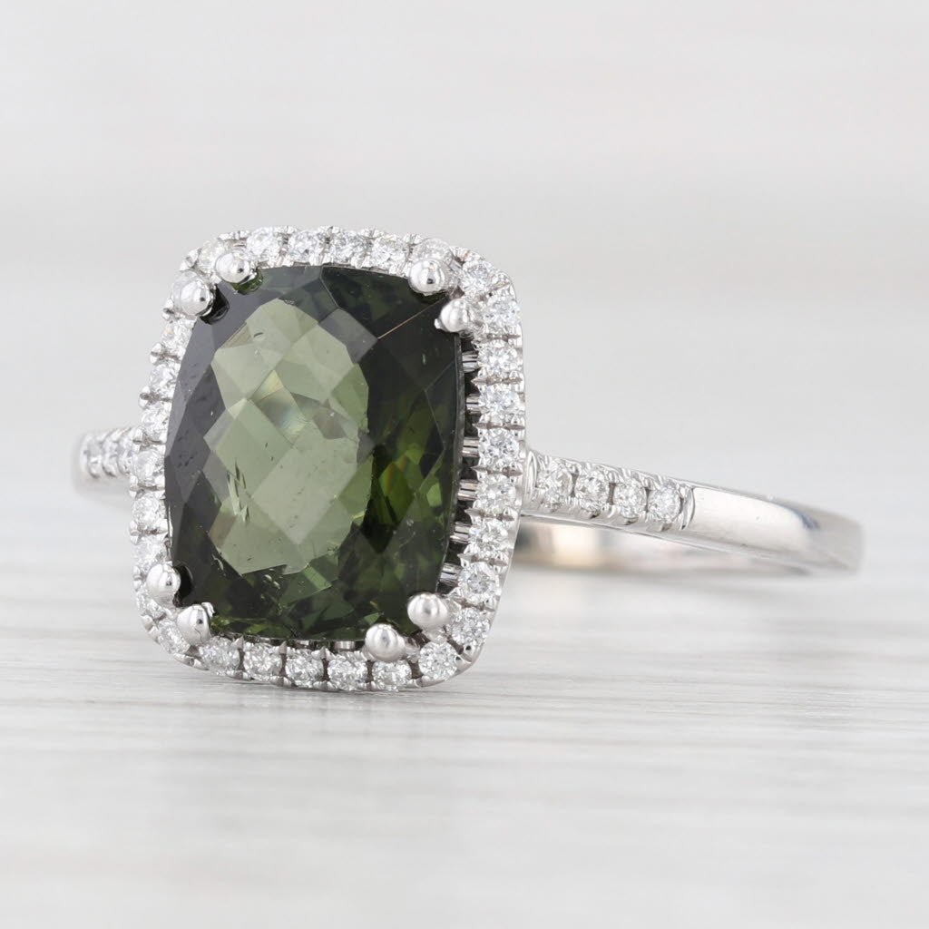 4.20ctw Green Tourmaline Diamond Halo Ring 14k White Gold Size 10