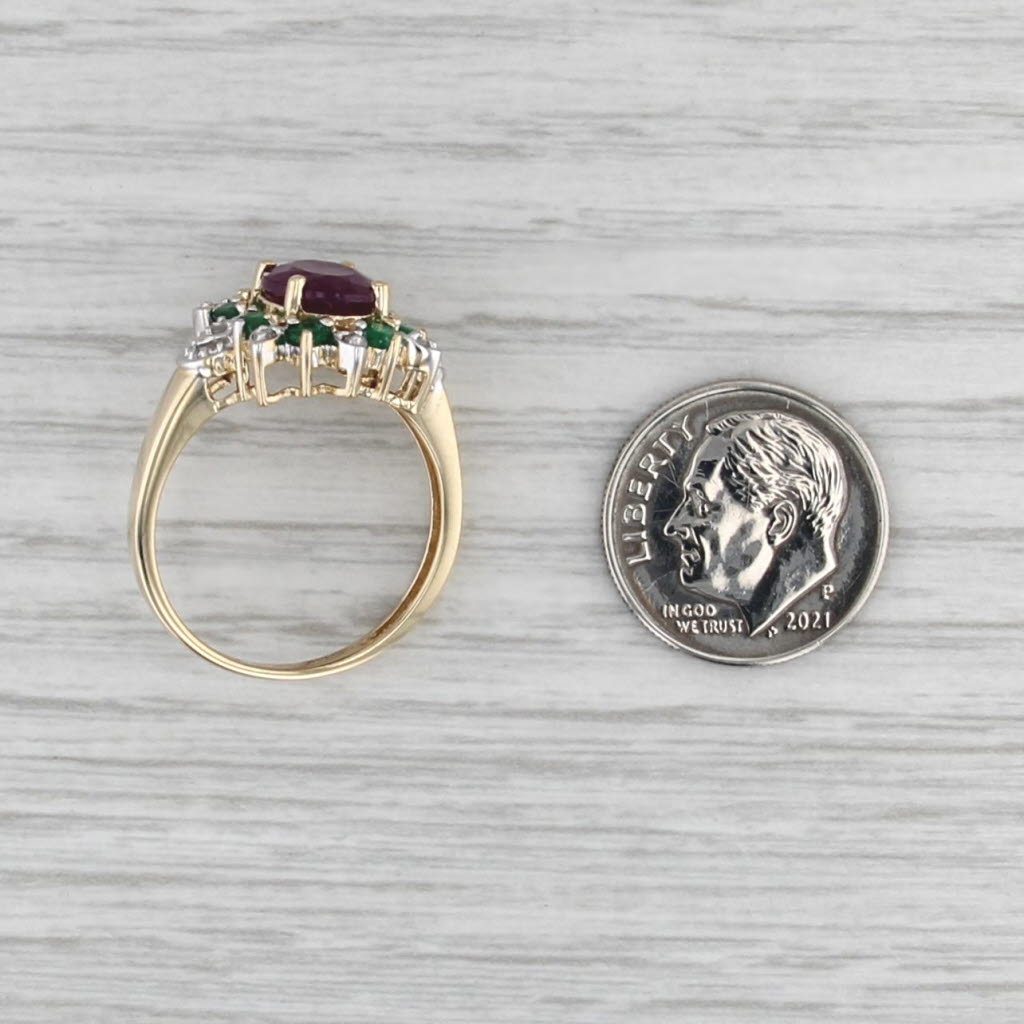 Ruby Emerald Diamond Halo Ring 14k Yellow Gold Size 8.25 Cocktail