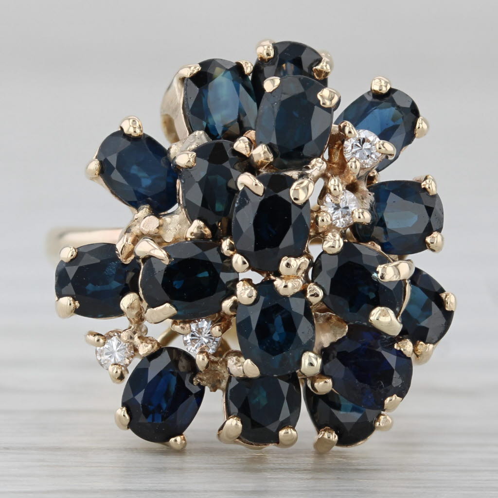 Dark Slate Gray 4.73ctw Blue Sapphire Diamond Cluster Ring 14k Yellow Gold Size 7 Cocktail