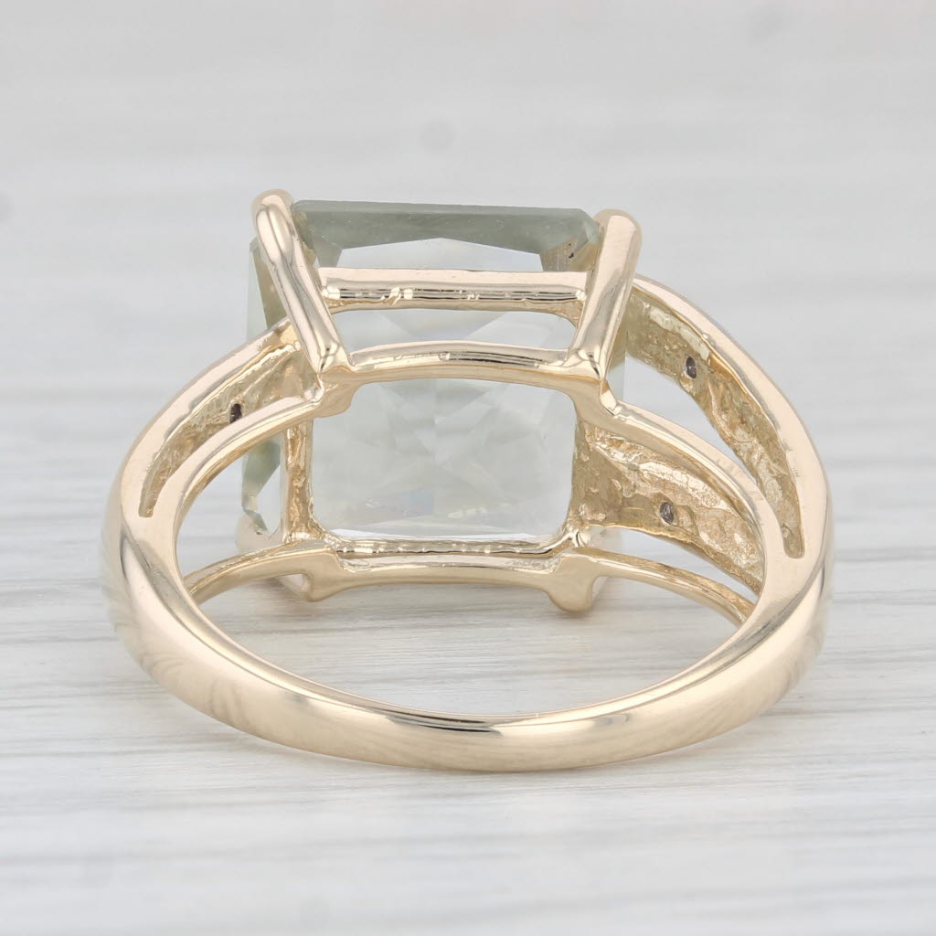 Light Gray 7.07ctw Prasiolite Green Amethyst Diamond Ring 10k Yellow Gold Size 8.25