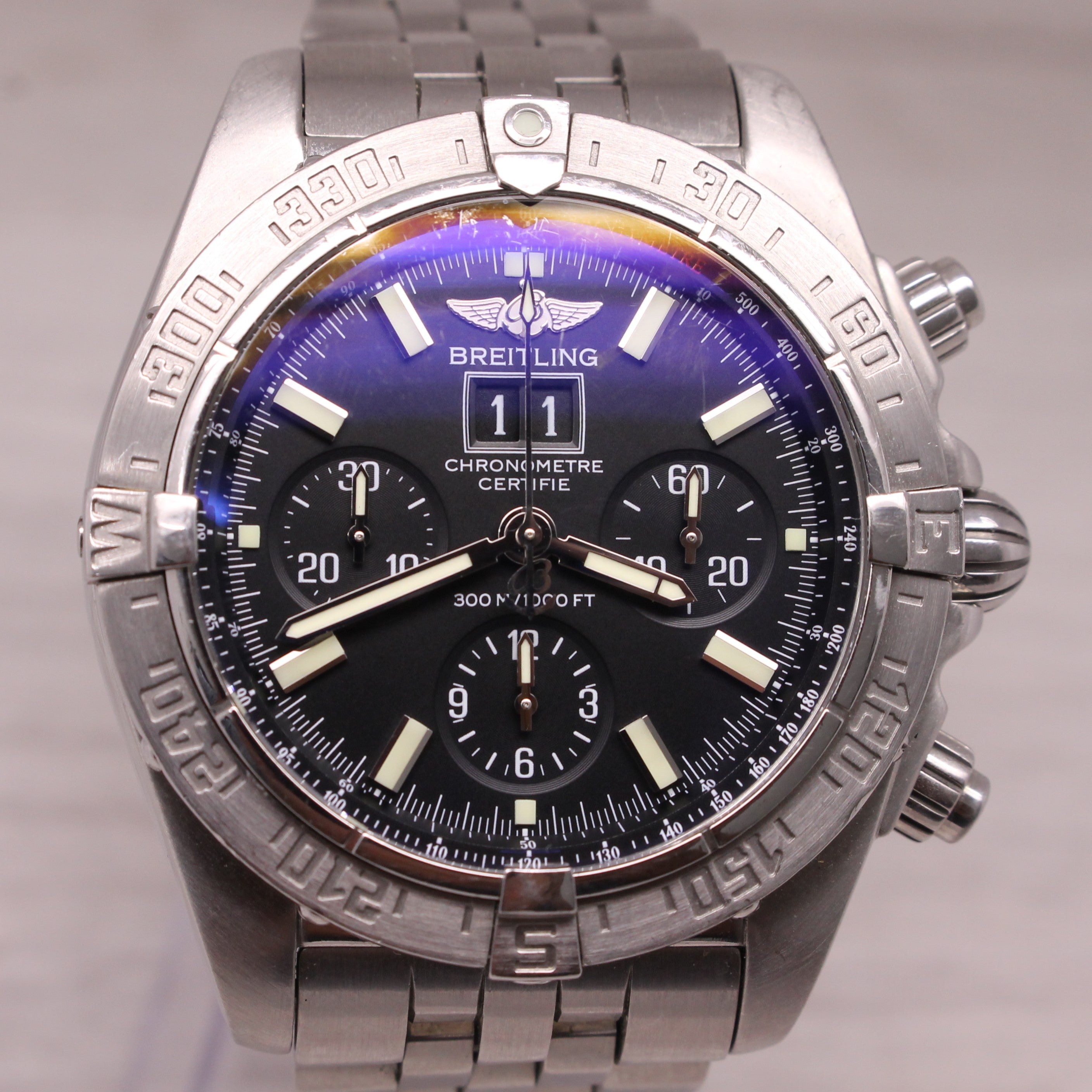 Dark Gray Breitling Blackbird Mens 42mm Automatic Chronograph Watch w/ Big Date A44359