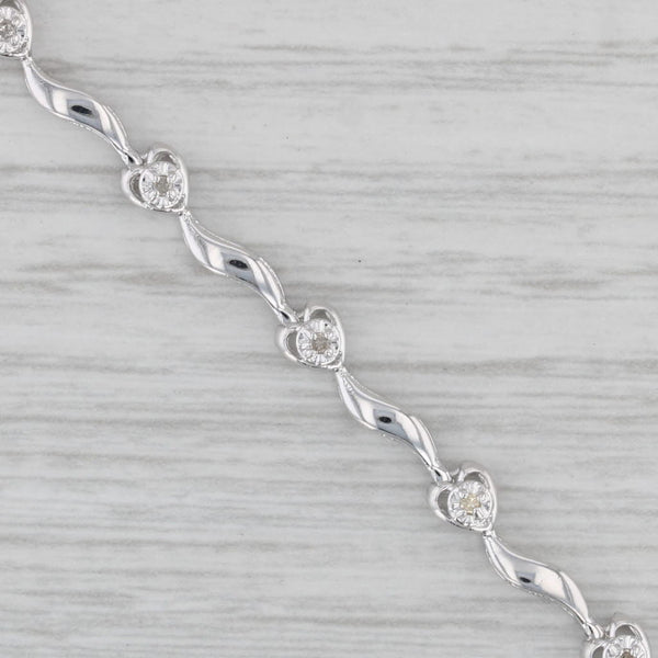 Diamond Bar Heart Link Tennis Bracelet 10k White Gold 7" 4mm