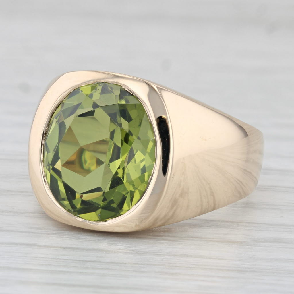 Light Gray 8.70ct Lab Created Green Spinel Ring 14k Yellow Gold Size 9.5 Oval Solitaire