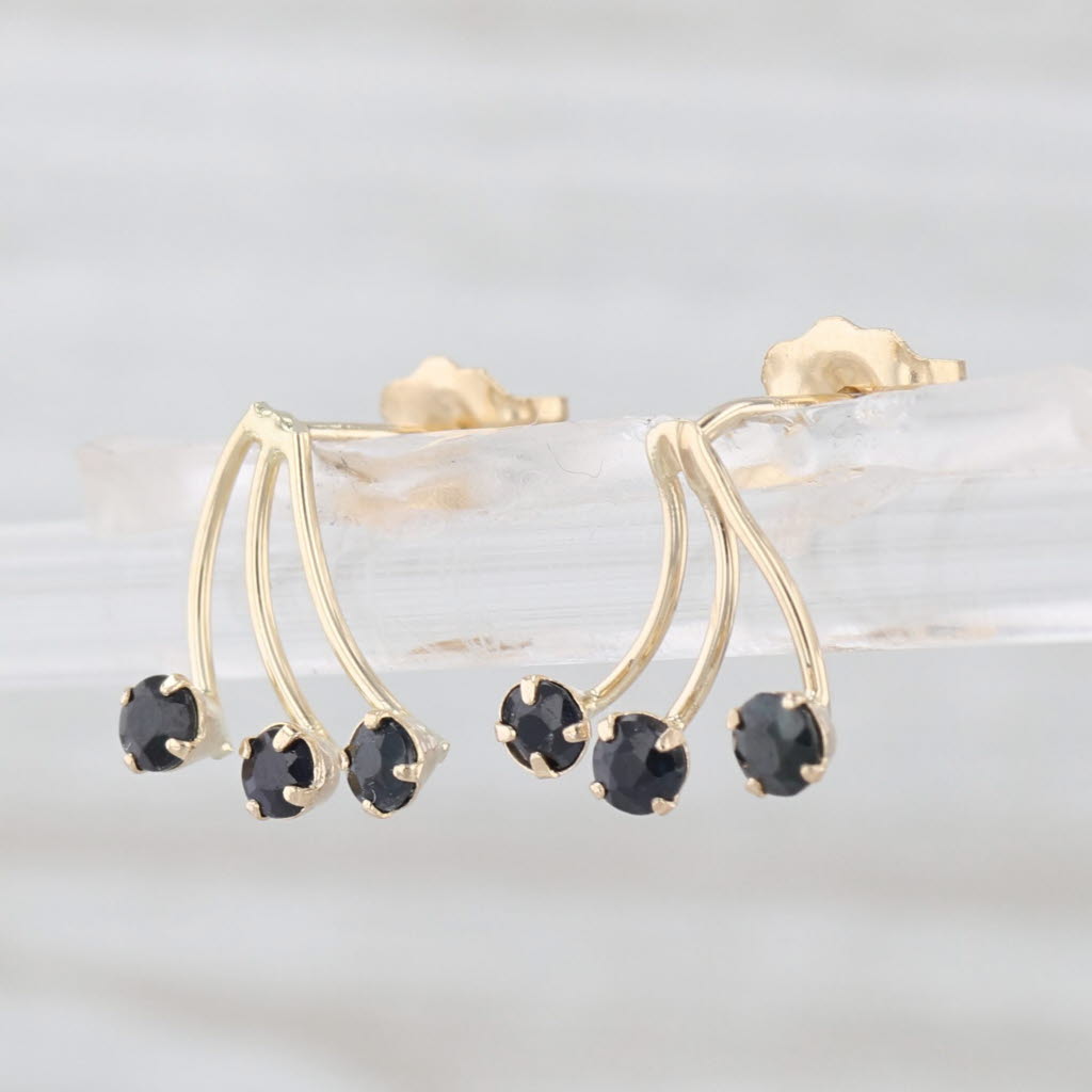 0.30ctw Blue Sapphire 3-Stone Drop Stud Earrings 14k Yellow Gold