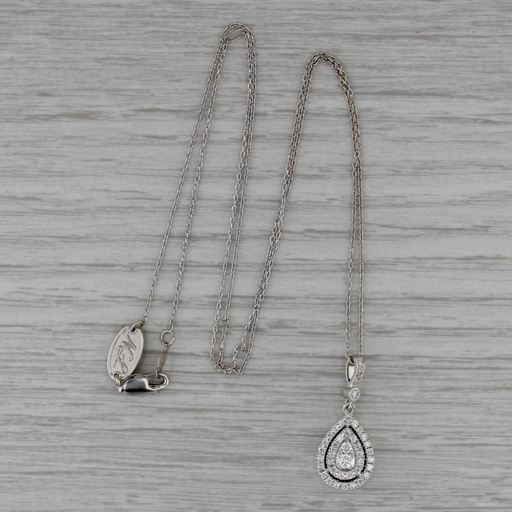 Neil Lane 0.43ctw Diamond Halo Teardrop Pendant Necklace 14k White Gold 22.25"